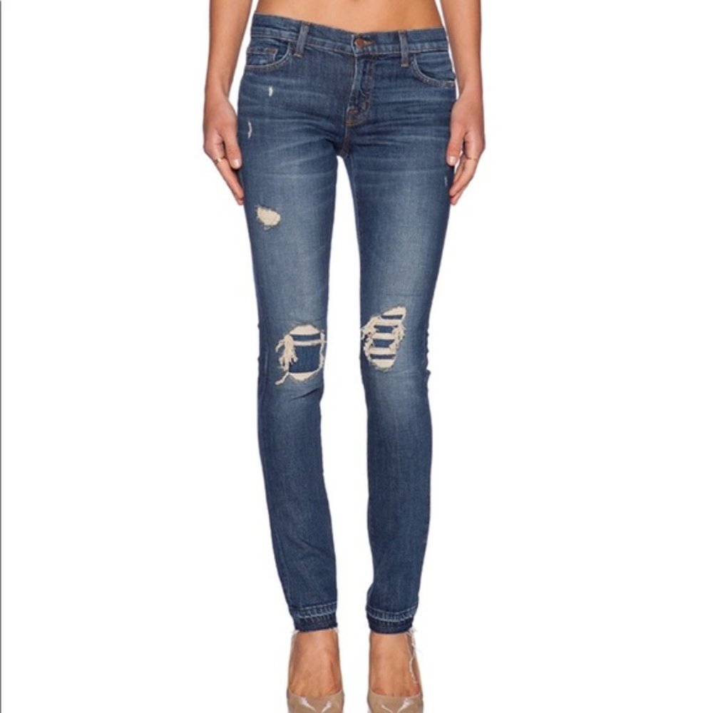 J Brand Villain patched ripped knee skinny jeans
